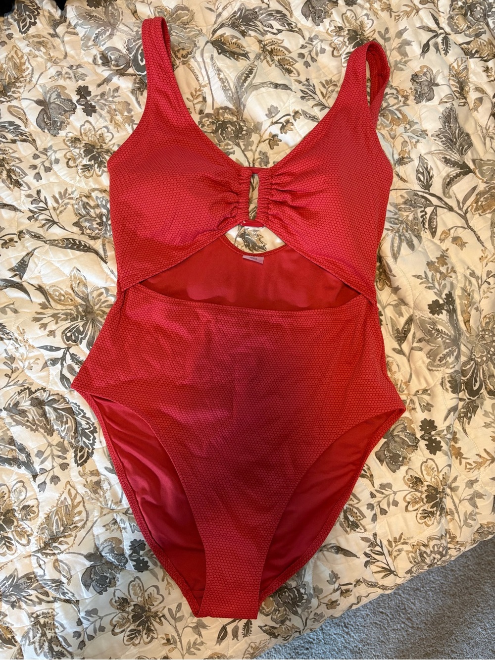 Old Navy Red Textured One-Piece Swimsuit with Front Cutout